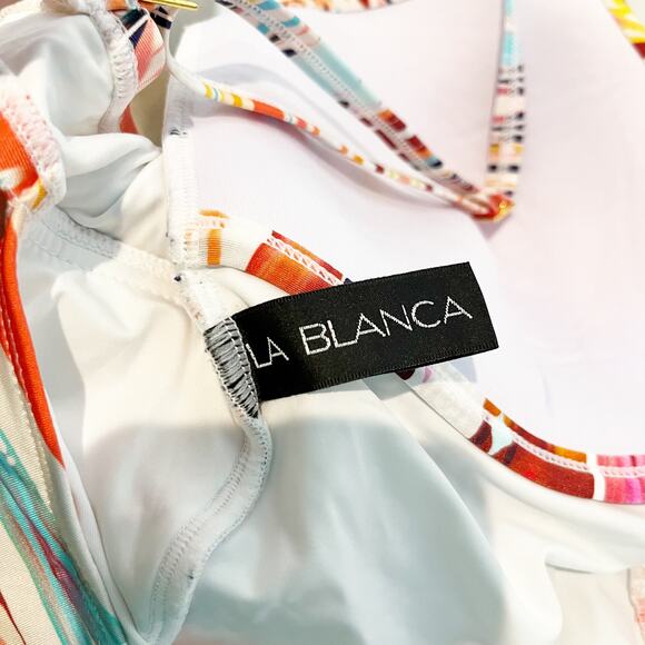 LA Blanca Twist Keyhole One Piece Printed Swimsuit White Medium - Picture 2 of 7